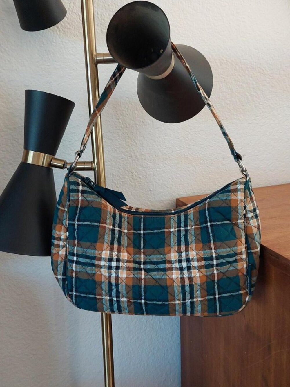 vera bradley orchard plaid and white plaid quilted shoulder bag #plaid #quilted